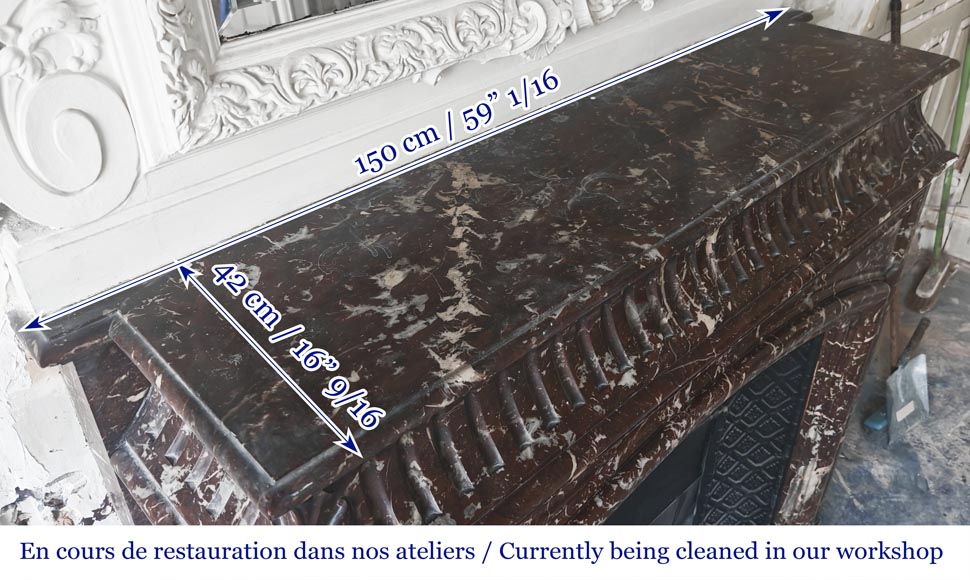 Louis XVI style fireplace with acroterion in Northern Red marble-9