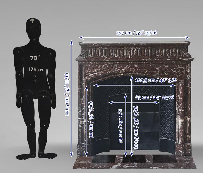 Louis XVI style fireplace with acroterion in Northern Red marble-10