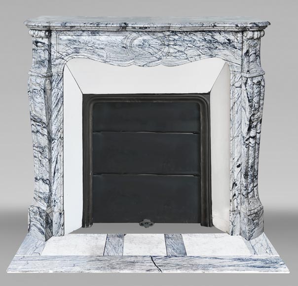 Louis XV style Pompadour model fireplace in blue floral marble-0