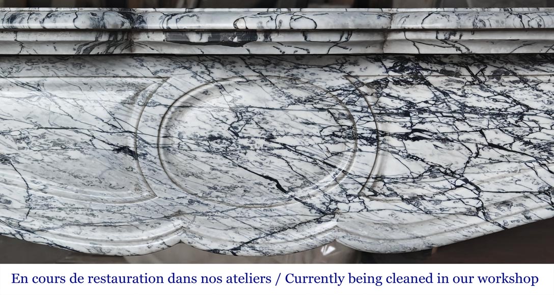 Louis XV style Pompadour model fireplace in blue floral marble-1