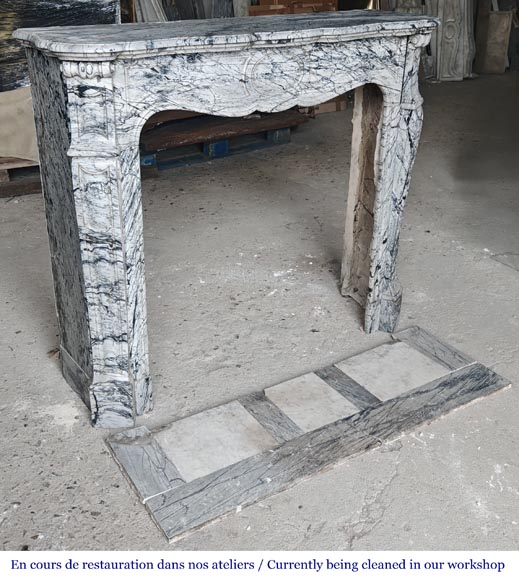 Louis XV style Pompadour model fireplace in blue floral marble-2