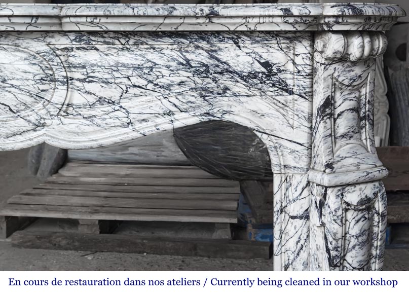 Louis XV style Pompadour model fireplace in blue floral marble-6