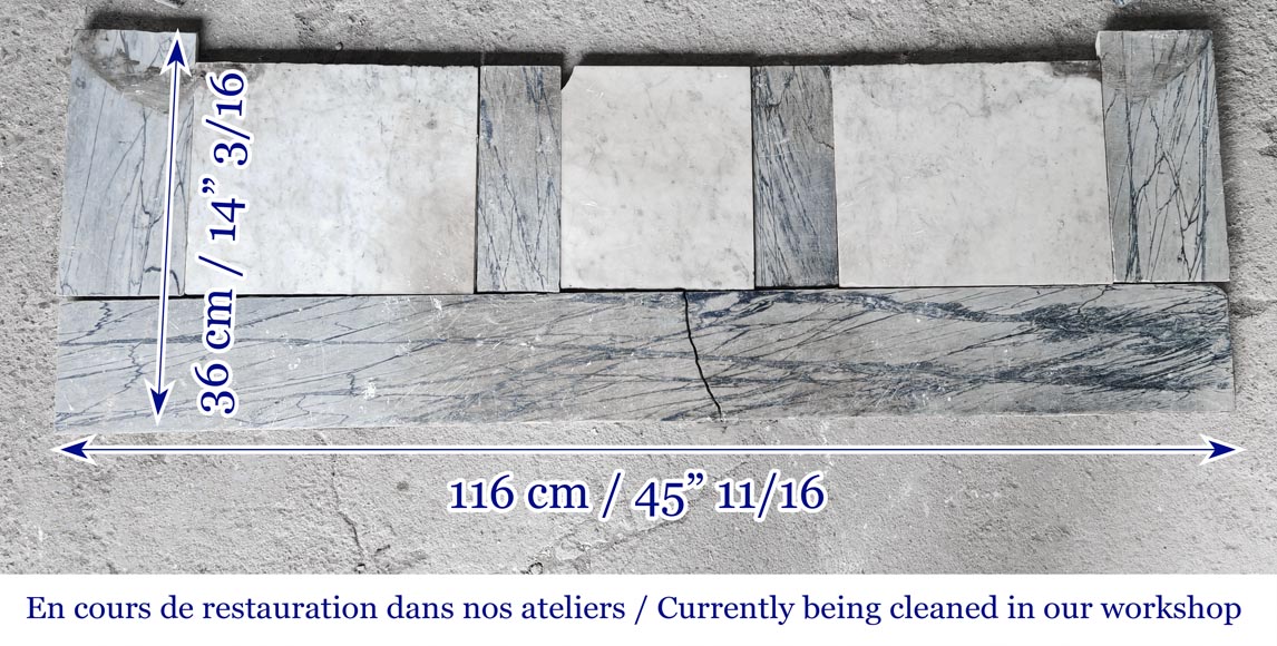 Louis XV style Pompadour model fireplace in blue floral marble-8