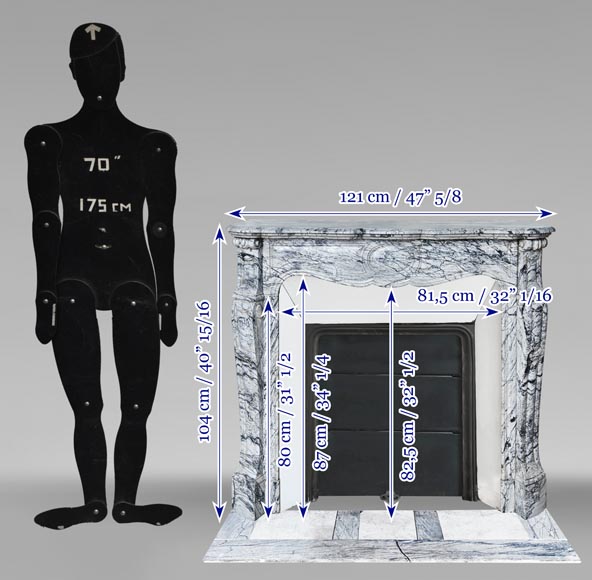 Louis XV style Pompadour model fireplace in blue floral marble-10