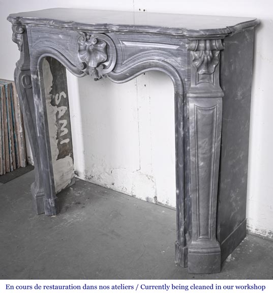 Small Louis XV style fireplace decorated with a shell, in blue Turquin marble-8