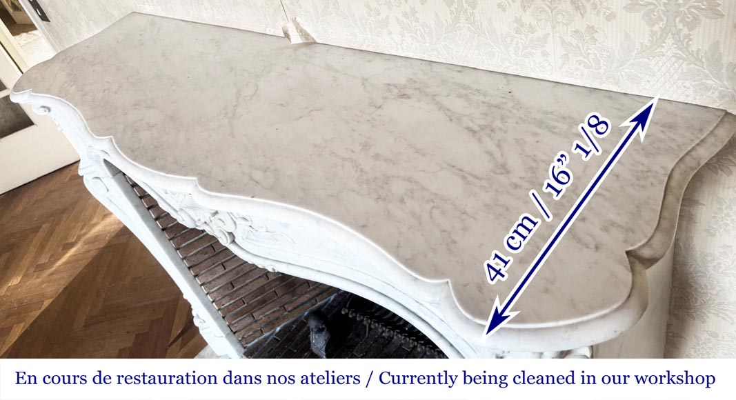 Louis XV style fireplace in Carrara marble, decorated with a shell-9