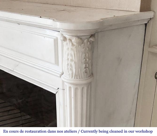 Louis XVI style fireplace with half-column and floral garland, in semi-statuary marble-6