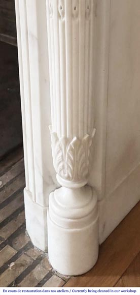 Louis XVI style fireplace with half-column and floral garland, in semi-statuary marble-7