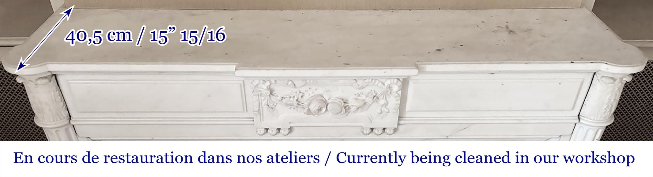 Louis XVI style fireplace with half-column and floral garland, in semi-statuary marble-8