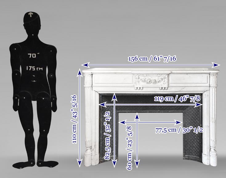 Louis XVI style fireplace with half-column and floral garland, in semi-statuary marble-9
