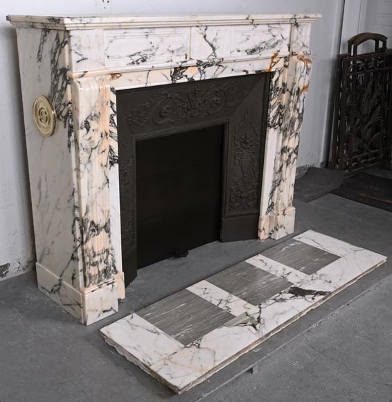 Louis XVI style fluted fireplace, in Paonazzo marble-2