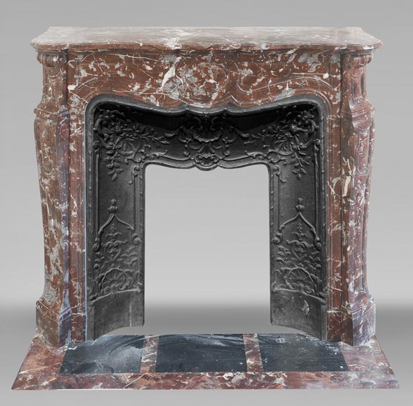 Louis XV style Pompadour model fireplace, in red northern marble-0