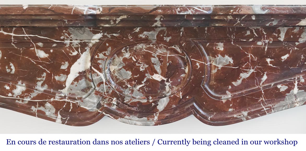 Louis XV style Pompadour model fireplace, in red northern marble-1