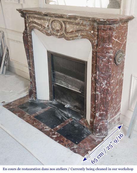 Louis XV style Pompadour model fireplace, in red northern marble-5