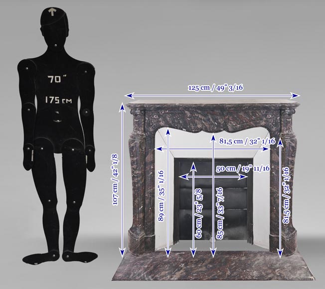 Louis XV style Pompadour model fireplace, in Bois Jourdan marble Louis XV style Pompadour model fireplace, in Bois Jourdan marble-10