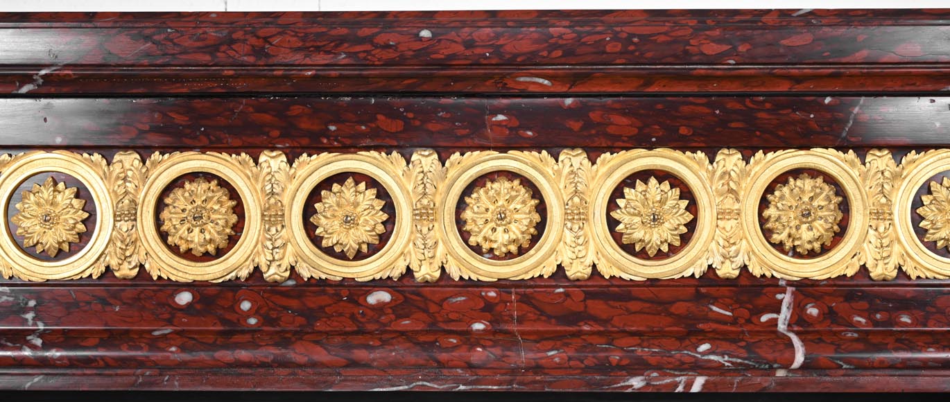 Louis XVI style fireplace in griotte red marble with gilt bronze decoration Louis XVI style fireplace in griotte red marble with gilt bronze decoration-1