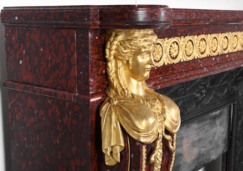 Louis XVI style fireplace in griotte red marble with gilt bronze decoration Louis XVI style fireplace in griotte red marble with gilt bronze decoration-4