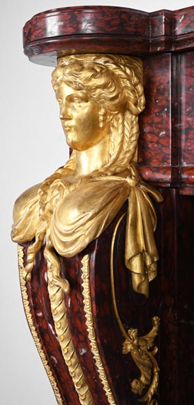 Louis XVI style fireplace in griotte red marble with gilt bronze decoration Louis XVI style fireplace in griotte red marble with gilt bronze decoration-5