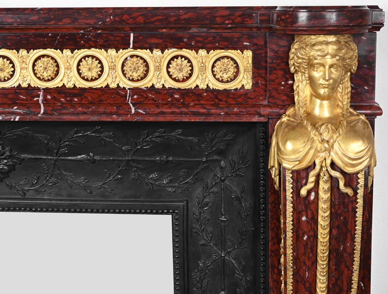 Louis XVI style fireplace in griotte red marble with gilt bronze decoration Louis XVI style fireplace in griotte red marble with gilt bronze decoration-9