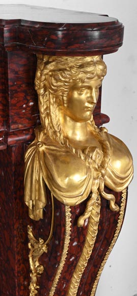 Louis XVI style fireplace in griotte red marble with gilt bronze decoration Louis XVI style fireplace in griotte red marble with gilt bronze decoration-10
