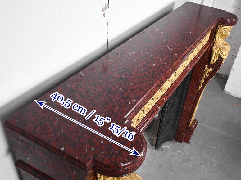Louis XVI style fireplace in griotte red marble with gilt bronze decoration Louis XVI style fireplace in griotte red marble with gilt bronze decoration-13