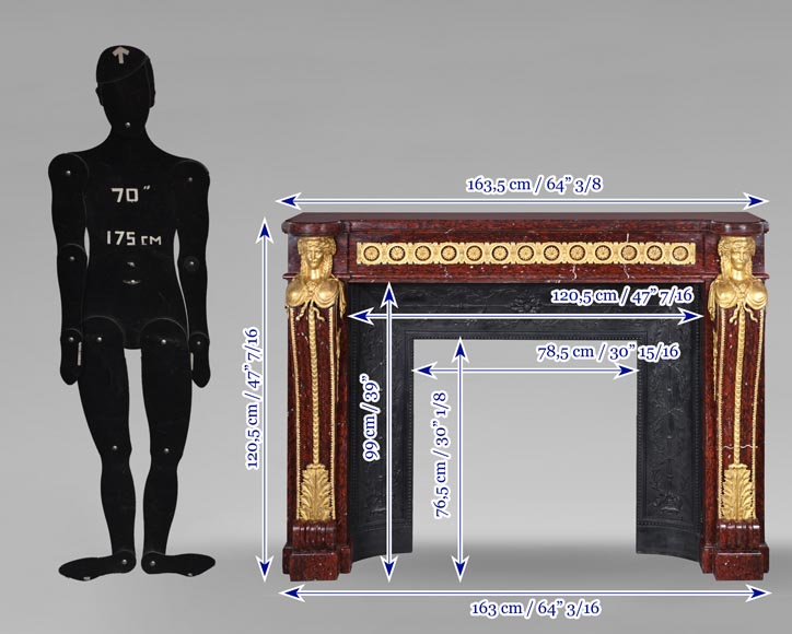 Louis XVI style fireplace in griotte red marble with gilt bronze decoration Louis XVI style fireplace in griotte red marble with gilt bronze decoration-14