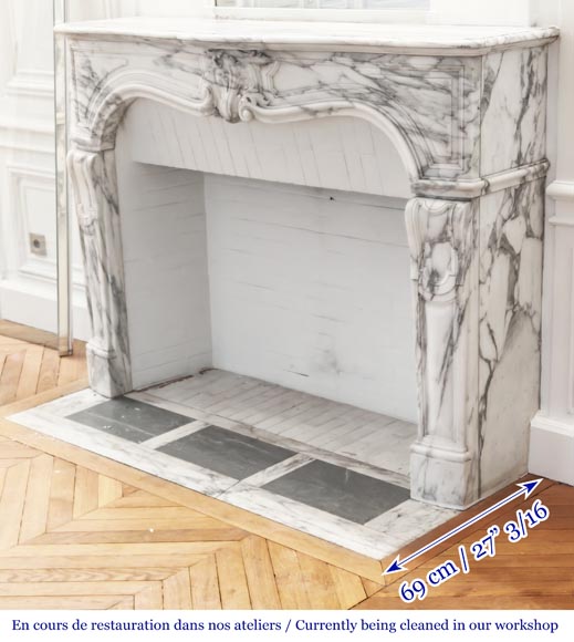 Louis XV style fireplace with asymmetrical palmette, in arabescato marble-7