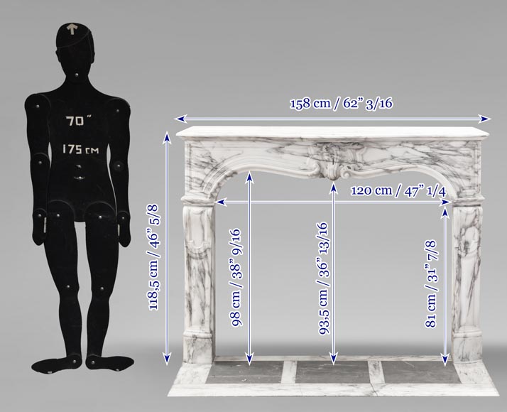 Louis XV style fireplace with asymmetrical palmette, in arabescato marble-11