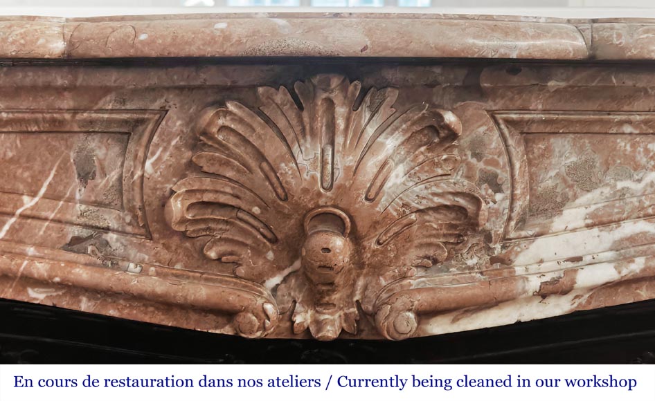Louis XV style fireplace decorated with a palmette, in Northern Red marble-1