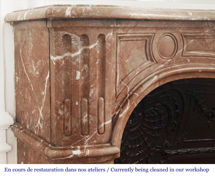 Louis XV style fireplace decorated with a palmette, in Northern Red marble-4