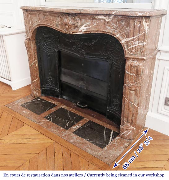 Louis XV style fireplace decorated with a palmette, in Northern Red marble-6
