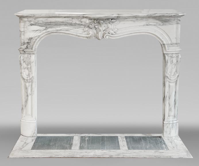 Louis XV style fireplace in Arabescato marble, decorated with an asymmetrical palmette-0