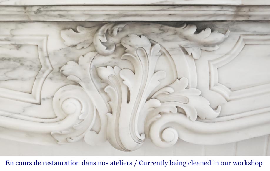 Louis XV style fireplace in Arabescato marble, decorated with an asymmetrical palmette-1