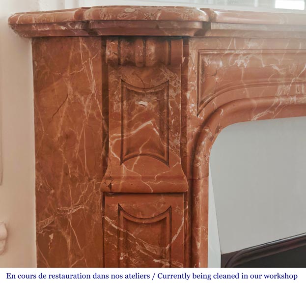 Louis XV style Pompadour model fireplace in red-orange marble-3