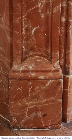 Louis XV style Pompadour model fireplace in red-orange marble-4