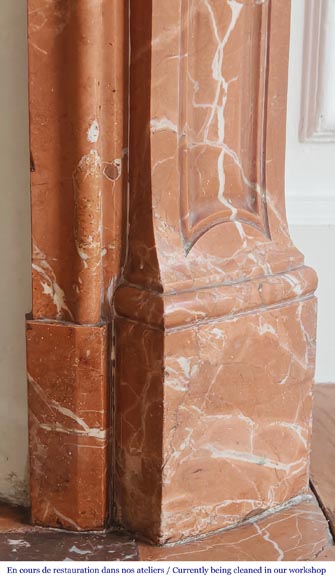 Louis XV style Pompadour model fireplace in red-orange marble-7