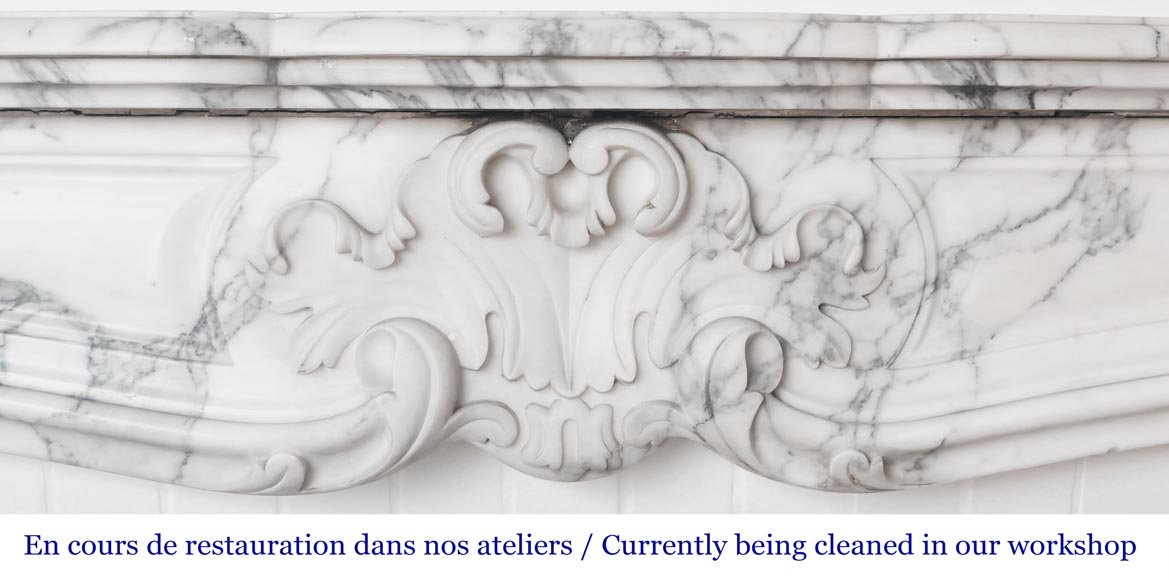 Louis XV style fireplace with palmette motif, carved in Arabescato marble-1