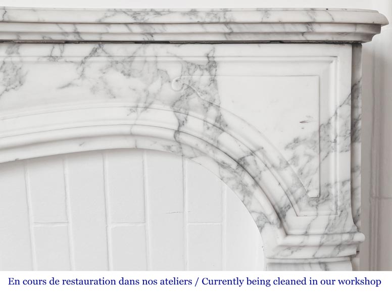 Louis XV style fireplace with palmette motif, carved in Arabescato marble-7