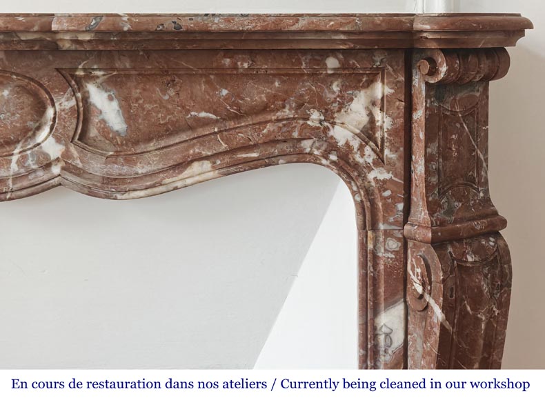 Louis XV style Pompadour model fireplace in Northern Red marble-6