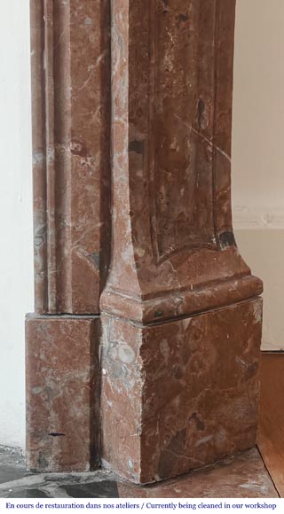 Louis XV style Pompadour model fireplace in Northern Red marble-7
