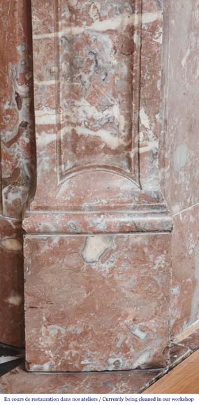 Louis XV style Pompadour model fireplace, in Rouge du Nord marble-7