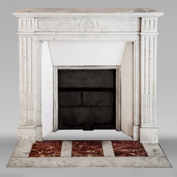 Louis XVI style fireplace in Carrara marble, decorated with a palmette-0