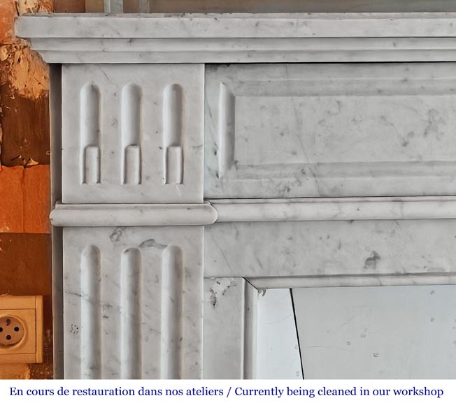 Louis XVI style fireplace in Carrara marble, decorated with a palmette-3