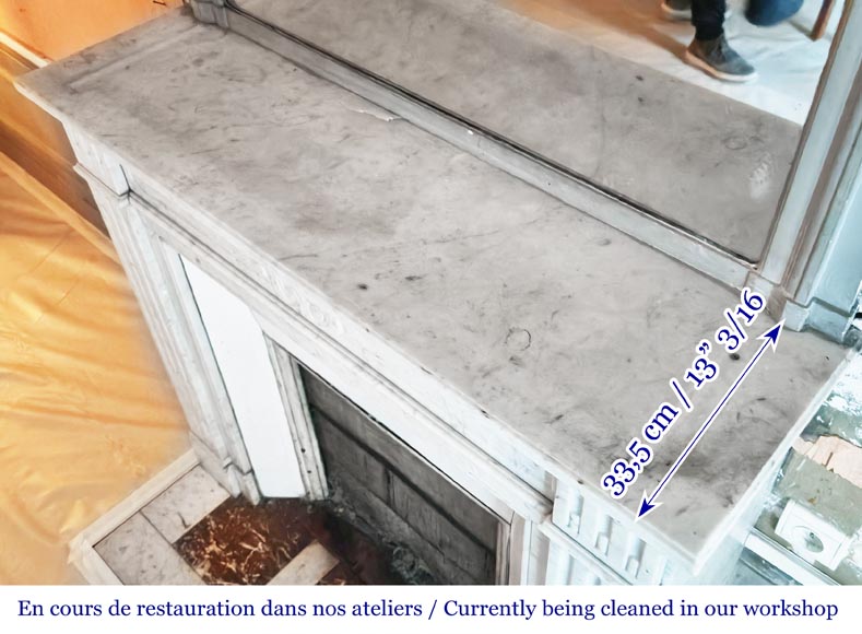 Louis XVI style fireplace in Carrara marble, decorated with a palmette-9