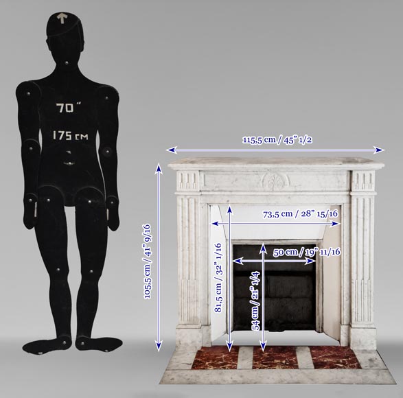 Louis XVI style fireplace in Carrara marble, decorated with a palmette-10