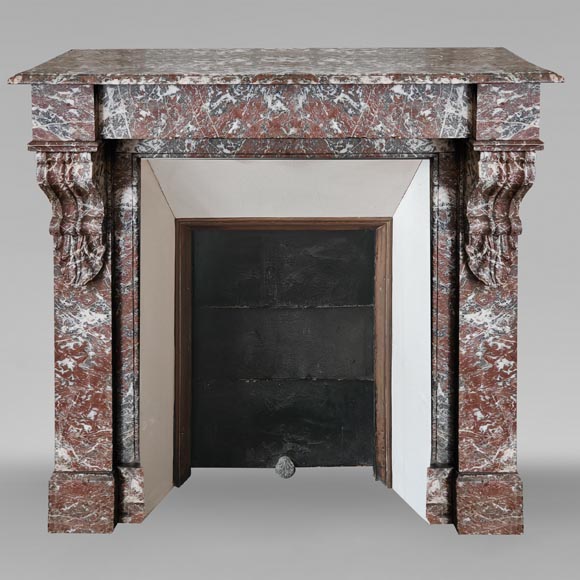Napoleon III style fireplace, modillion model, in Northern Red marble-0