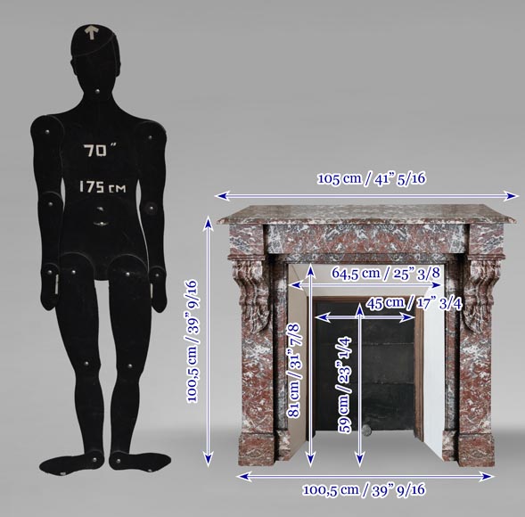 Napoleon III style fireplace, modillion model, in Northern Red marble-9