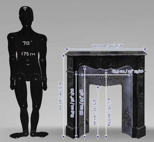 Louis XV style Pompadour model fireplace in speckled black marble-9