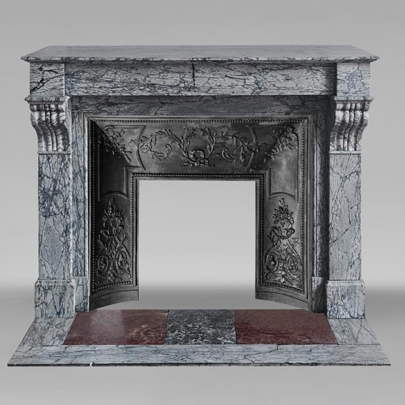 Napoleon III style fireplace with modillions, in blue Turquin marble-0
