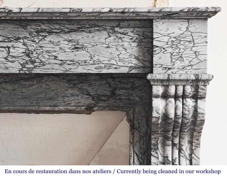 Napoleon III style fireplace with modillions, in blue Turquin marble-5